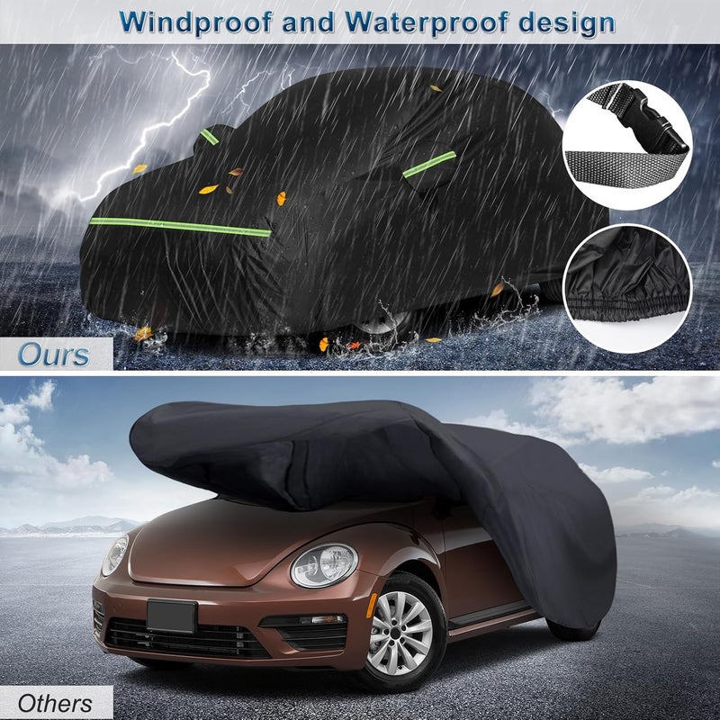 BIGACOVER for New Beetle Car Cover Waterproof All Weather Heavy Duty Protection Outdoor Light Shell Full Car Covers Windproof with Driver Side Zipper Compatible with 1998-2025 Volkswagen New Beetle(Up to 194") - Image 3